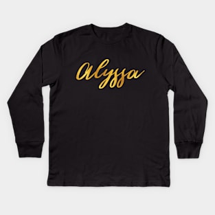 Alyssa Name Hand Lettering in Gold Letters Kids Long Sleeve T-Shirt